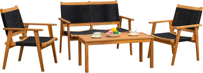 Acacia Wood Patio Conversation Set with Comfortable Rope Seats-0