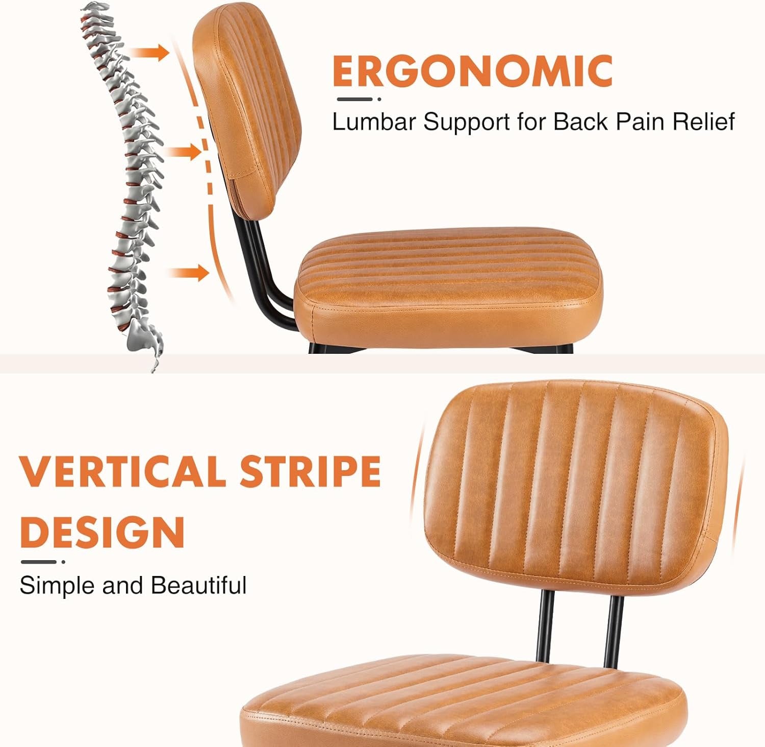 Dining Chairs Set of 4, Upholstered Mid Century Modern Kitchen Dining Room Accent Chairs with Faux Leather Cushion Seat & Metal Legs for Kitchen, Living Room - Brown-4