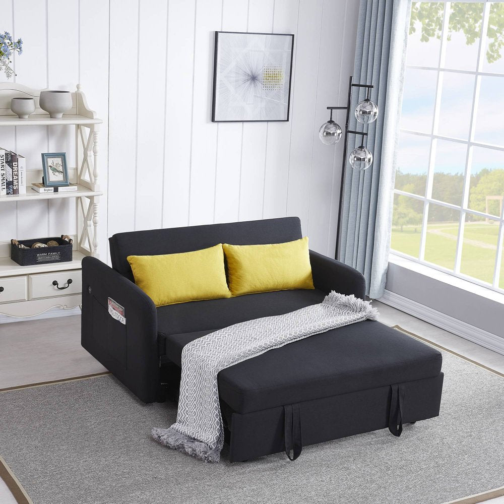 Convertible Loveseat with Pull Out Bed - Black-0