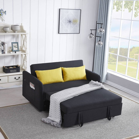Convertible Loveseat with Pull Out Bed - Black-0