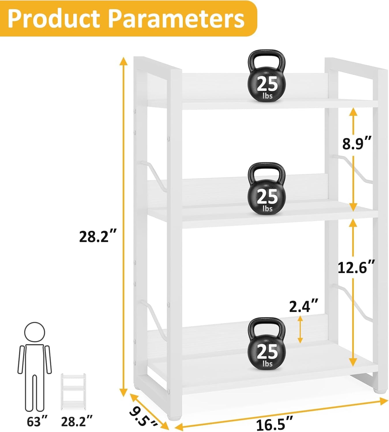 Book Shelf Small Bookshelf - 3-Tier Wood Bookcase Industrial Bookshelf Metal Narrow Bookcase Storage Organizer Display Rack for Bedroom Living Room Home Office (White)-2