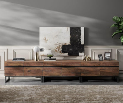 3 in 1 Modern TV Stand for Tvs up to 110 Inch, Wood Entertainment Center TV Console with Storage Cabinets and Metal Base, Media Console for Living Room,Brown-1