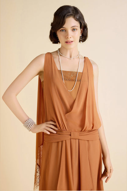 Classic Chiffon Lace Day Dress, Navy or Burnt Orange, Sizes 6, 8, 10