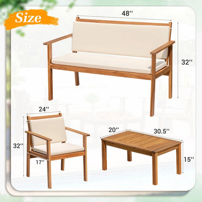 Acacia Wood Outdoor Conversation Set With Cushions Patio-2