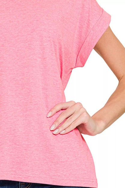 Zenana Round Neck Folded Short Sleeve T-Shirt