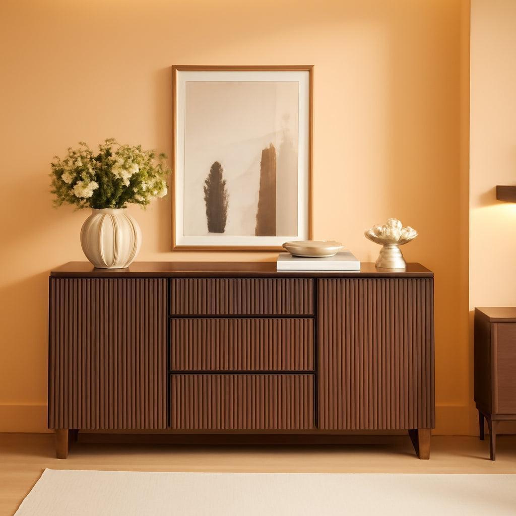 62 Inch Walnut Sideboard Buffet With Adjustable Shelves-0