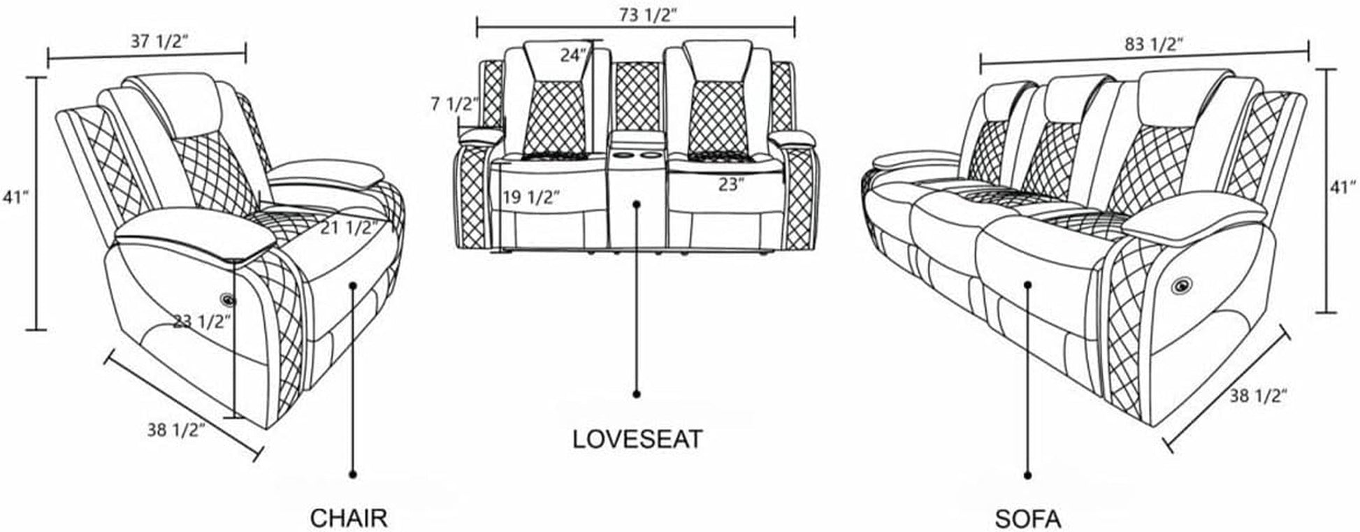 White Power Recliner Sofa LED, Wireless Charge, Table-1