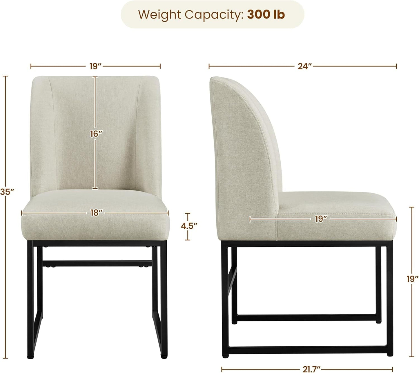 Upholstered Dining Chairs Modern Dining Room Chairs Stylish Kitchen Chairs with Mid Back Padded Seat Metal Legs for Dining Room, Living Room, Bedroom, Kitchen, Beige, Set of 2-2