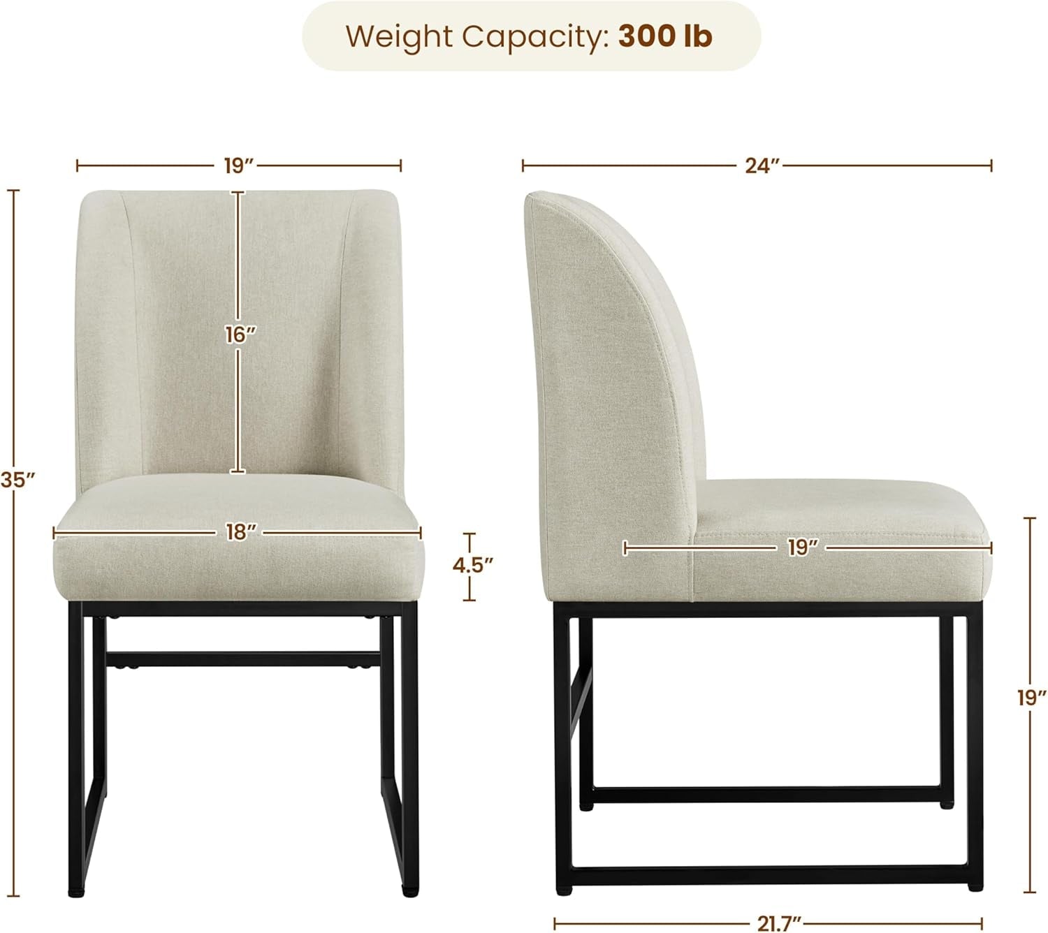 Upholstered Dining Chairs Modern Dining Room Chairs Stylish Kitchen Chairs with Mid Back Padded Seat Metal Legs for Dining Room, Living Room, Bedroom, Kitchen, Beige, Set of 2-2