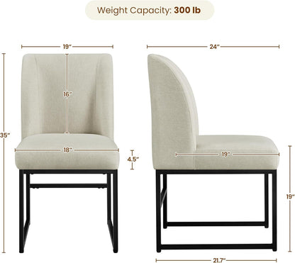 Upholstered Dining Chairs Modern Dining Room Chairs Stylish Kitchen Chairs with Mid Back Padded Seat Metal Legs for Dining Room, Living Room, Bedroom, Kitchen, Beige, Set of 2-2