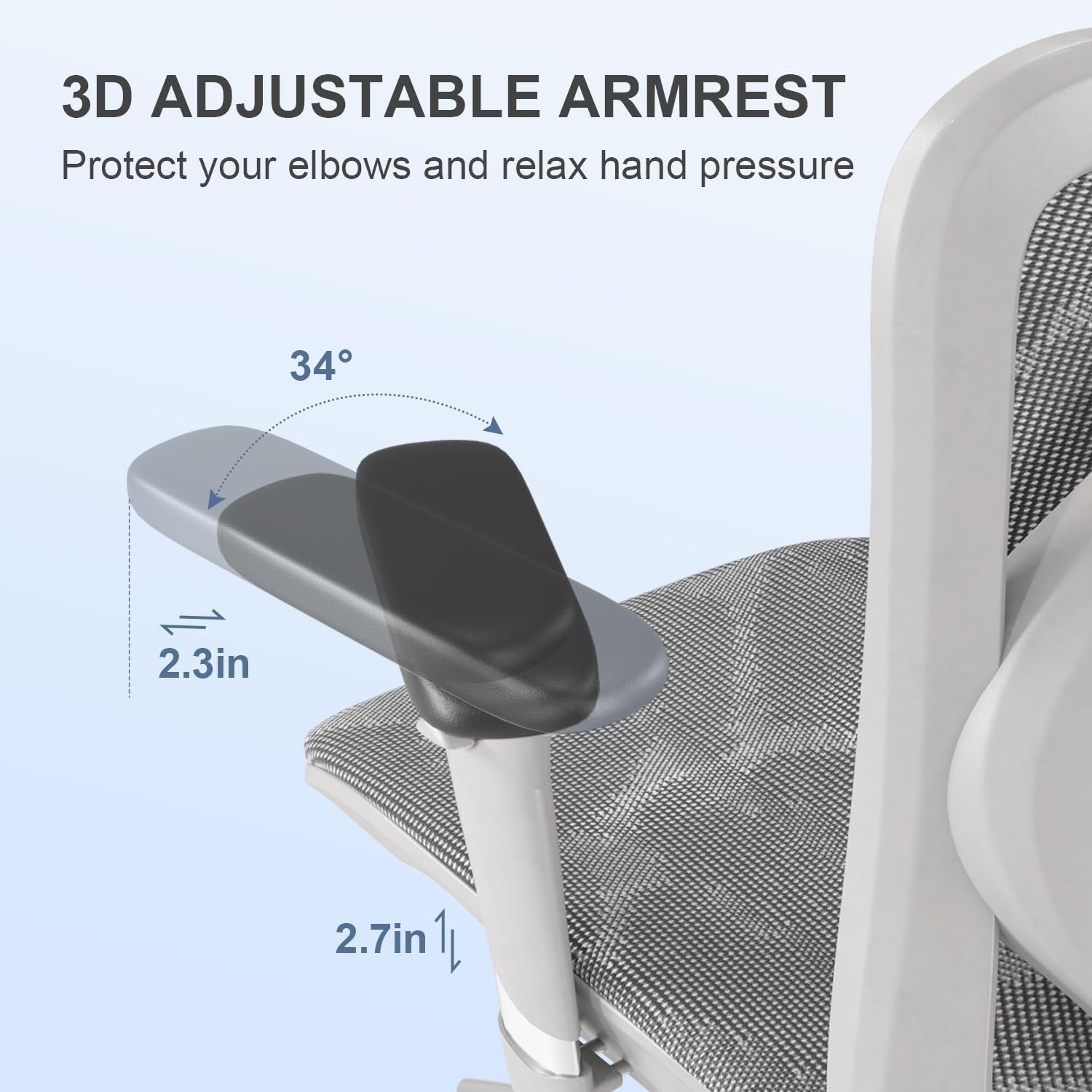 M57 Ergonomic Office Chair with 3 Way Armrests Lumbar Support and Adjustable Headrest High Back Tilt Function Light Grey-3