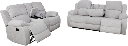 Microfiber Living Room Furniture Set Reclining Sofa Set Loveseat Furniture Sets in Living Room Sofa Recliners (Sofa+Loveseat, Grey)-0