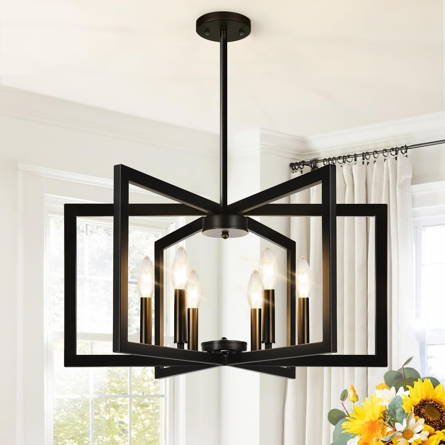 Modern Black 6 Light Chandelier 25 Inch Dining Room-0