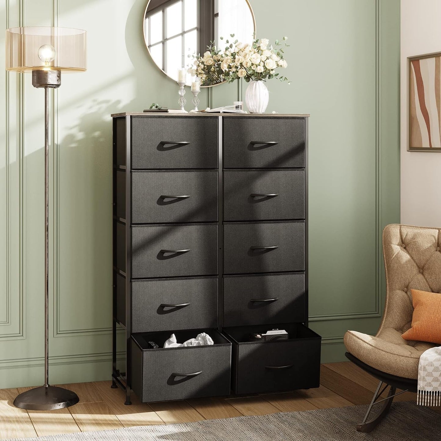 Tall Black Dresser for Bedroom with 10 Drawers, Chest of Drawers, Dressers Bedroom Furniture, Storage Organizer Unit with Fabric Bins for Closet, Hallway, Living Room, Entryway-1