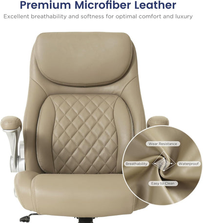 Ergonomic Office Chair Premium Microfiber Leather Adjustable Lumbar Support & Armrests, High Back Comfy Desk Gaming Chairs Executive Computer Swivel Chair Tilt Function(Posture,Taupe)-4