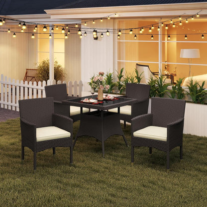 Five Piece Outdoor Rattan Furniture Set with Umbrella-1