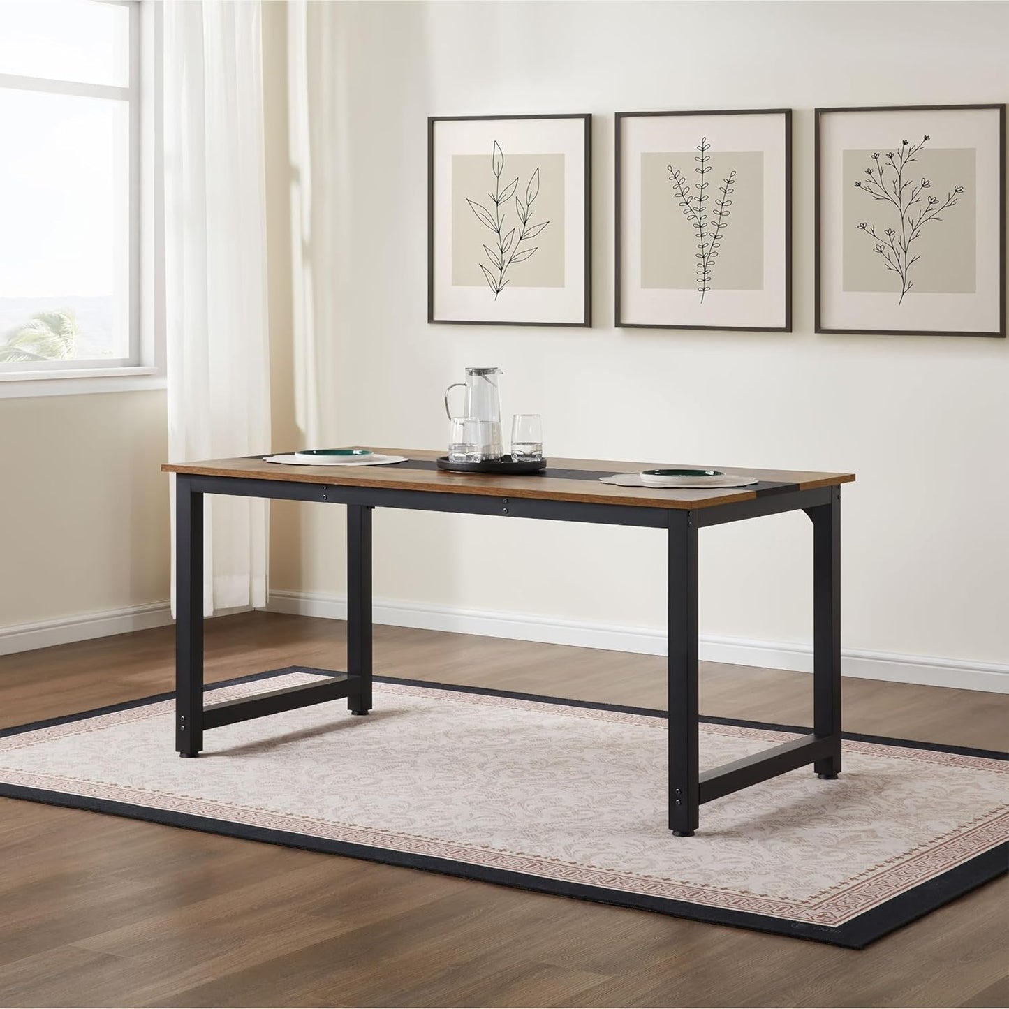 59.8'' Large Computer Desk for Home Office, Gaming, Writing, Study – Modern Wooden Surface with Metal Frame, Rustic Black-0