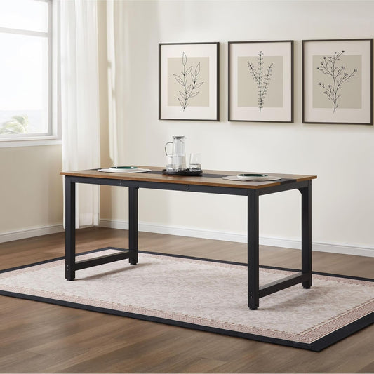 59.8'' Large Computer Desk for Home Office, Gaming, Writing, Study – Modern Wooden Surface with Metal Frame, Rustic Black-0