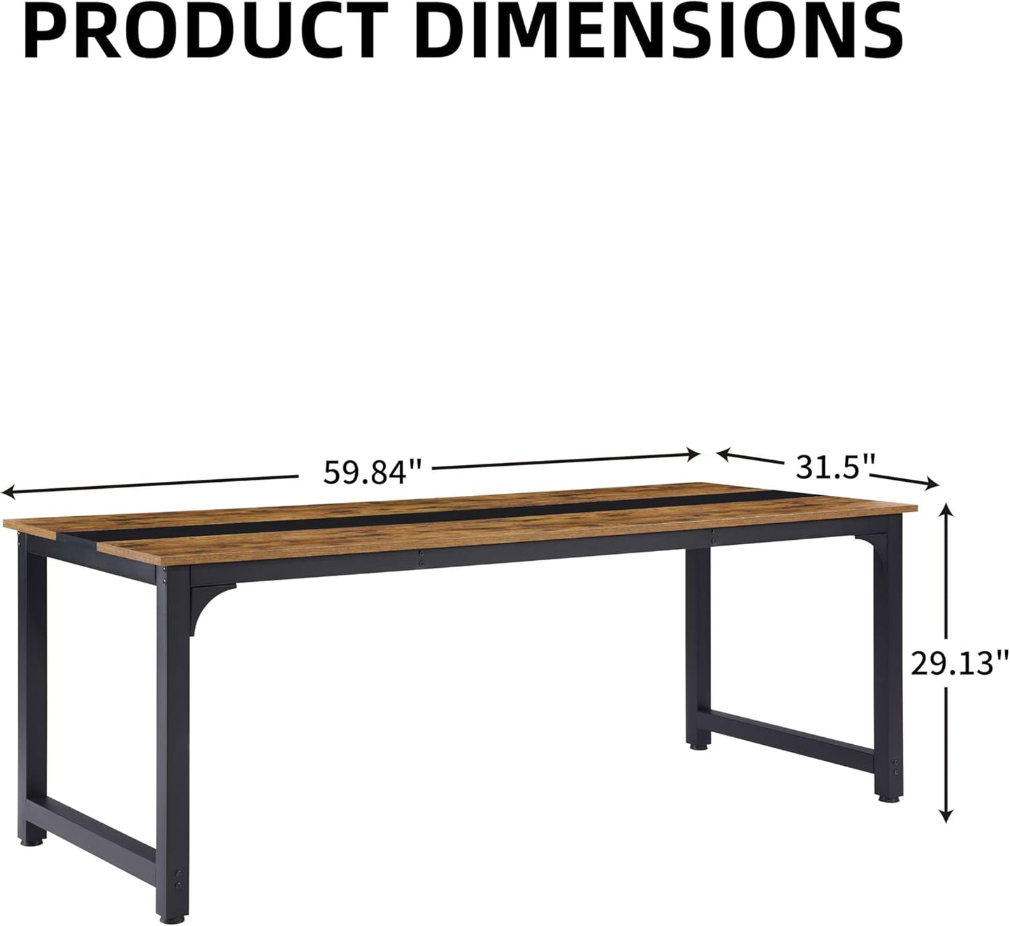 59.8'' Large Computer Desk for Home Office, Gaming, Writing, Study – Modern Wooden Surface with Metal Frame, Rustic Black-1