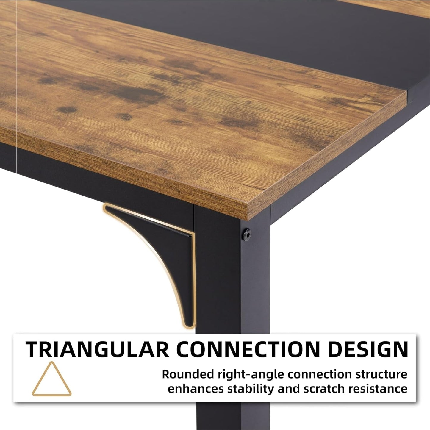 59.8'' Large Computer Desk for Home Office, Gaming, Writing, Study – Modern Wooden Surface with Metal Frame, Rustic Black-4