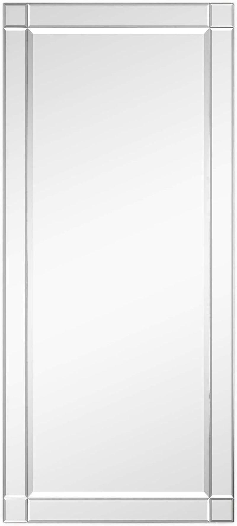 Modern Squared Corner Rectangle Wall Mirror for Vanity & Bathroom Solid Wood Frame, 1"-Beveled Center, Ready to Hang, 24" X 54", Clear-0