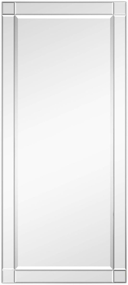 Modern Squared Corner Rectangle Wall Mirror for Vanity & Bathroom Solid Wood Frame, 1"-Beveled Center, Ready to Hang, 24" X 54", Clear-0