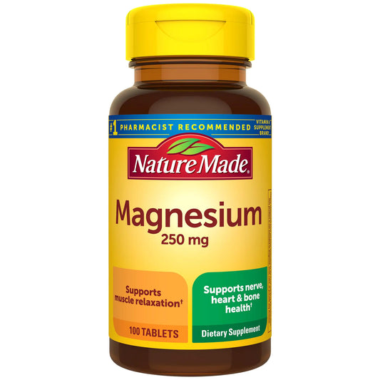 Nature Made Magnesium Oxide 250 mg Magnesium Supplement for Muscle Heart Bone and Nerve Health Support 100 Tablets 100 Day Supply