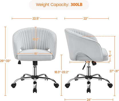 Home Office Chair, Velvet Desk Chair, Upholstered Modern Swivel Chair with Tufted Barrel Back, Rolling Wheels for Office,Study, Vanity,Bedroom Light Gray-2