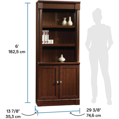 Palladia Book Shelf, Bookshelf with Storage, Library Bookcase with Doors and Adjustable Shelves, L: 29.37" X W: 13.90" X H: 71.85", Select Cherry-2