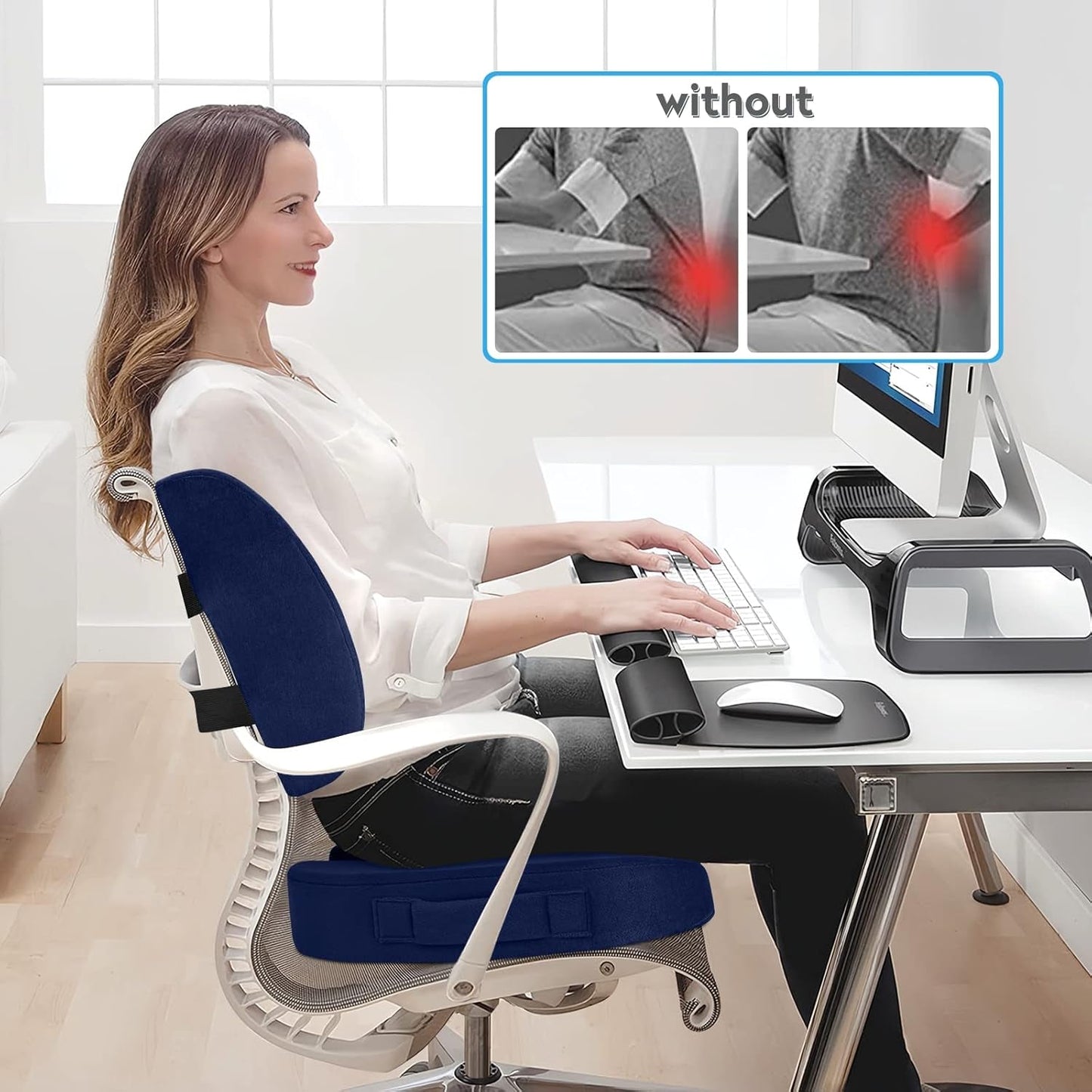 Seat Cushion,Office Chair Cushion,Car Seat Cushion,Lumbar Support Pillow for Office Chair,Back Support Memory Foam Pillow Coccyx Cushion for Tailbone Pain,Sciatica & Back Pain Relief -Blue-3