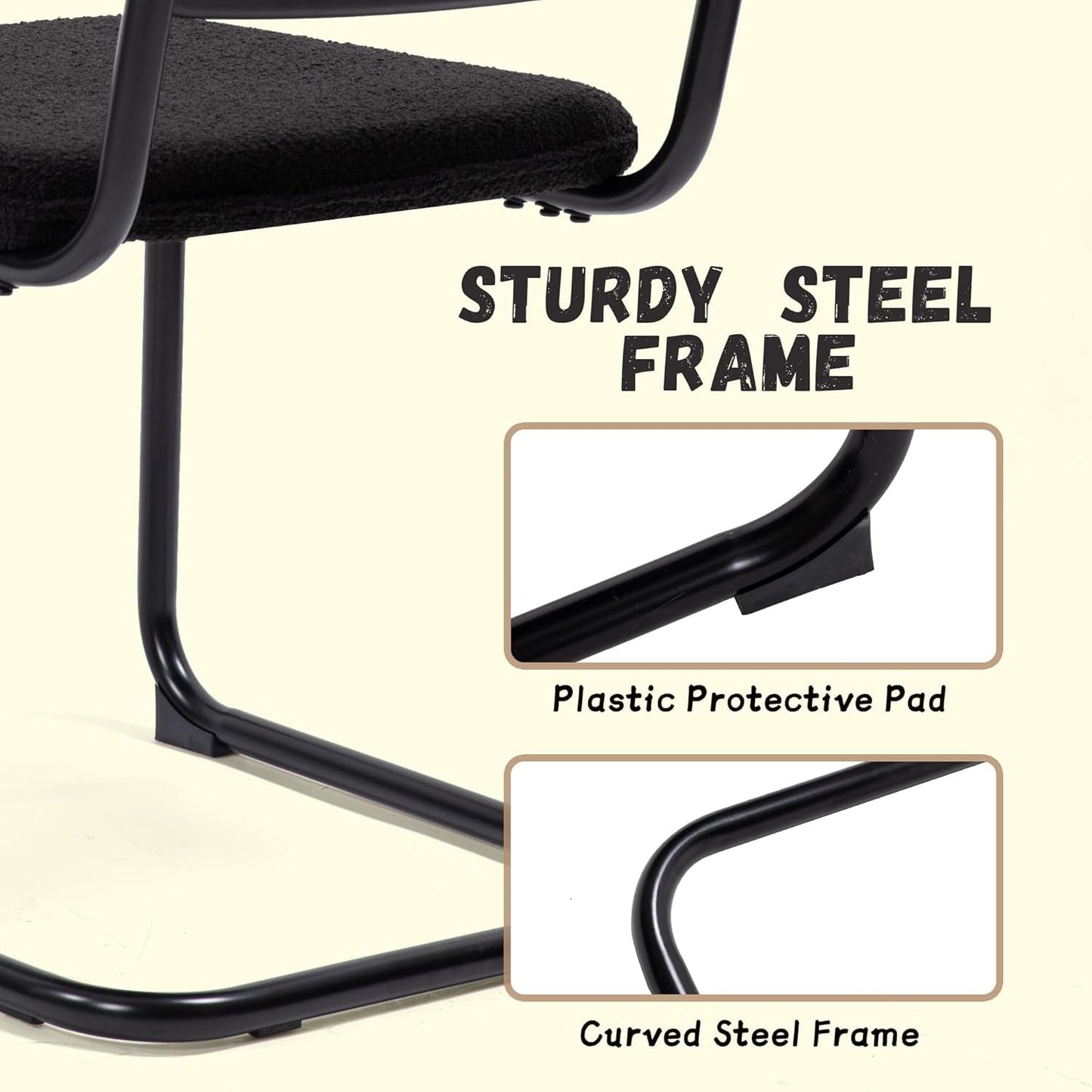 Modern Cesca Cane Dining Chairs, Set of 2, Handwoven Rattan Cane Back, Chrome Base, Upholstered Boucle Seat, Ideal for Kitchen or Dining Room, Black-3