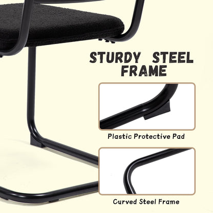 Modern Cesca Cane Dining Chairs, Set of 2, Handwoven Rattan Cane Back, Chrome Base, Upholstered Boucle Seat, Ideal for Kitchen or Dining Room, Black-3