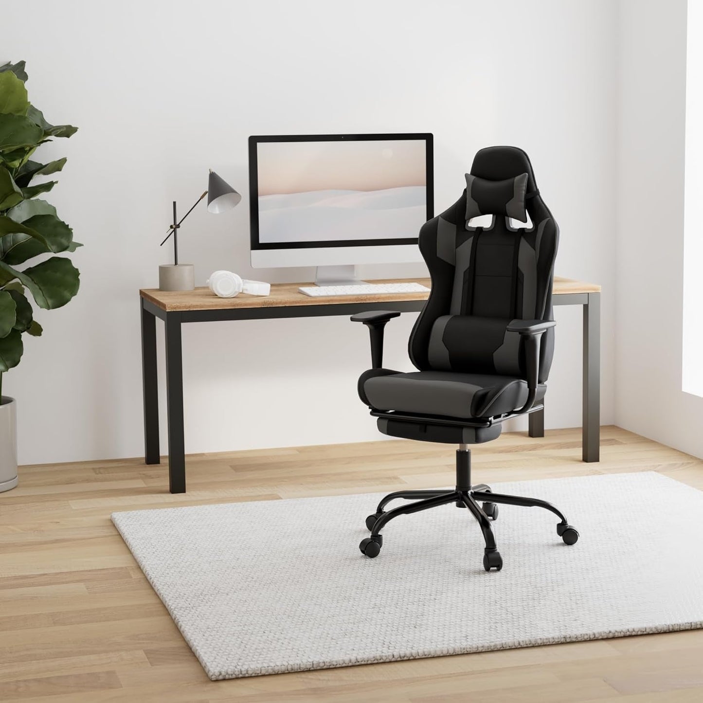 High-Back Office Chair Ergonomic PC Gaming Chair Cheap Desk Chair Executive PU Leather Rolling Swivel Computer Chair with Lumbar Support, Grey-1