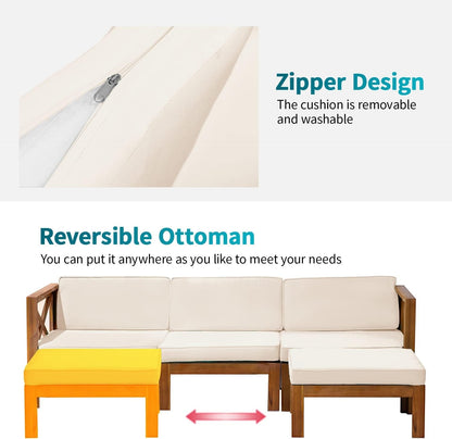 5-Piece Acacia Wood Outdoor Sofa Set Patio Bistro Set Furniture Outdoor Chat Conversation Table Chair Set with Water Resistant Cushions and Coffee Table for Beach Backyard Garden-2