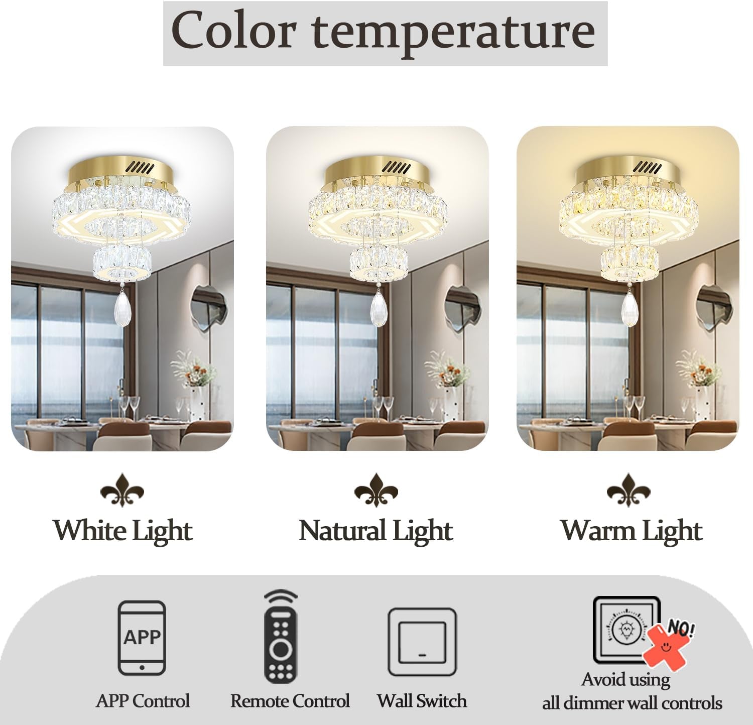 Gold Crystal Chandelier TwelveInch Dimmable Flush Mount-3