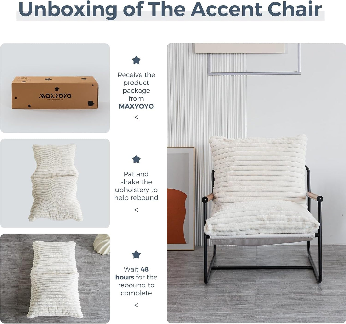 Boucle Sherpa Arm Chair Mid Century Modern Metal Frame-4