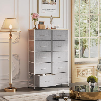 Tall Dresser for Bedroom with 10 Drawers, Chest of Drawers, Dressers Bedroom Furniture, Storage Organizer Unit with Fabric Bins for Closet, Hallway, Living Room, Entryway, Light Grey-1