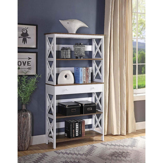 Driftwood and White Oxford Bookcase with Drawer-0