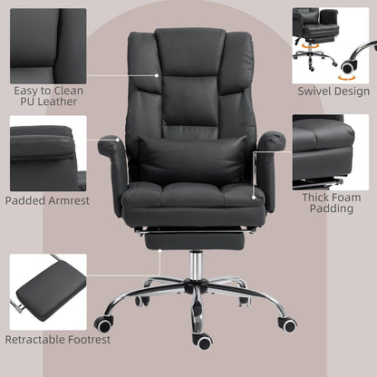 Executive Office Chair with Footrest and Lumbar Support, PU Leather Ergonomic Office Desk Chair, Reclining and Swivel Chair, Black-4