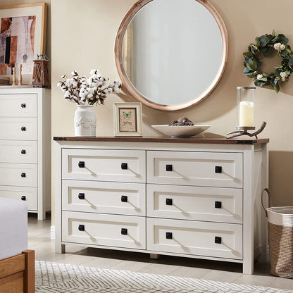 Rustic White Dresser with 6 Drawers for Bedroom Storage-0