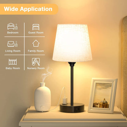 Set of 2 Mini Bedside Lamps with USB and AC Outlets-4