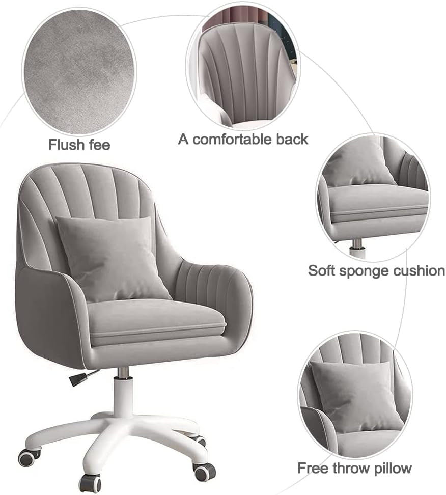 Home Office Chair Computer Chair with Mid-Back Upholstered Modern Tufted Computer Task Chair Swivel Height Adjustable Velvet Accent Chair-3
