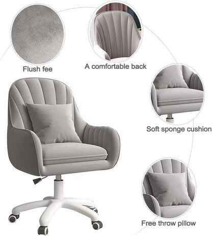 Home Office Chair Computer Chair with Mid-Back Upholstered Modern Tufted Computer Task Chair Swivel Height Adjustable Velvet Accent Chair-3