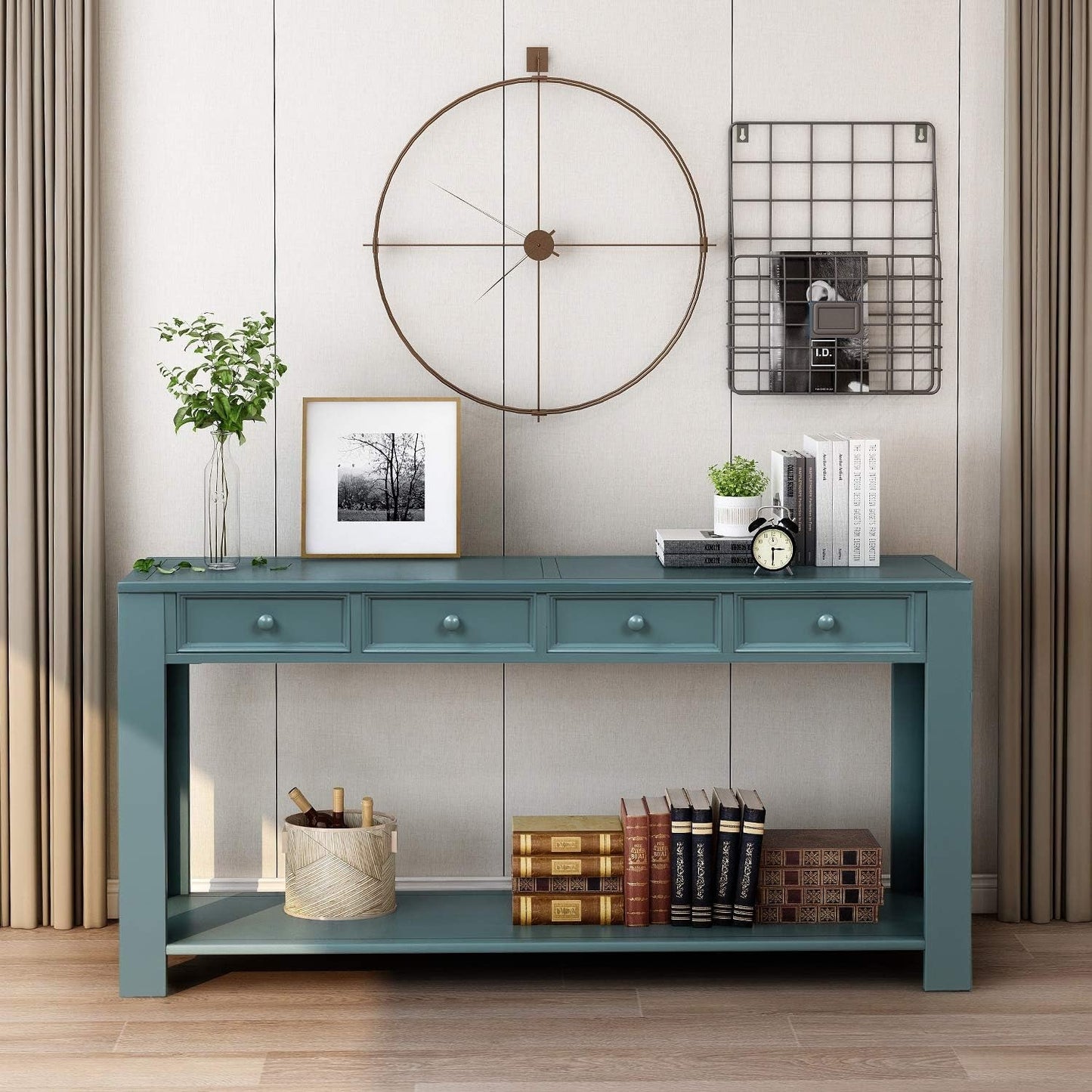 Easy Assembly Blue Console Table with Drawers-0
