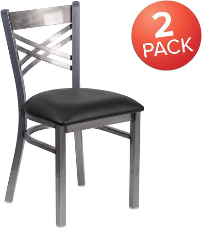 2 Pack HERCULES Series Clear Coated ''X'' Back Metal Restaurant Chair - Black Vinyl Seat-3