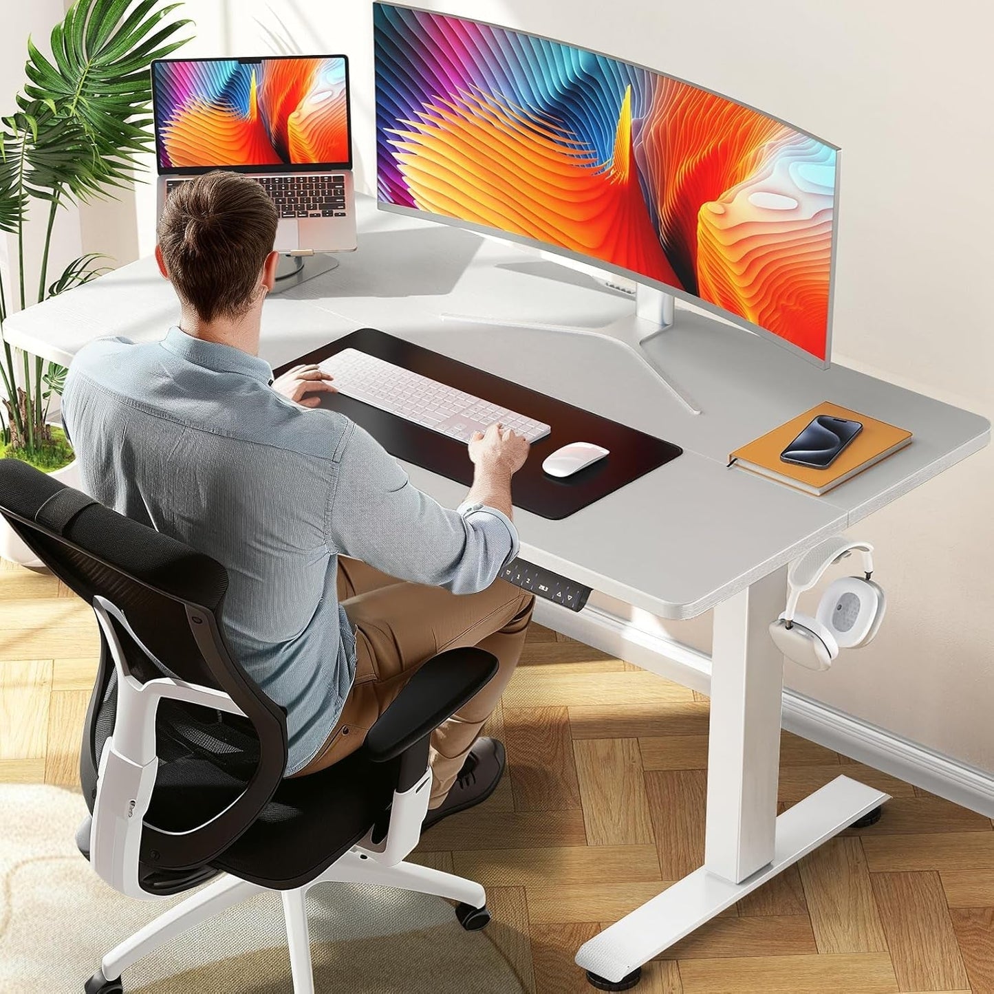 47" White Electric Standing Desk Height Adjustable-1