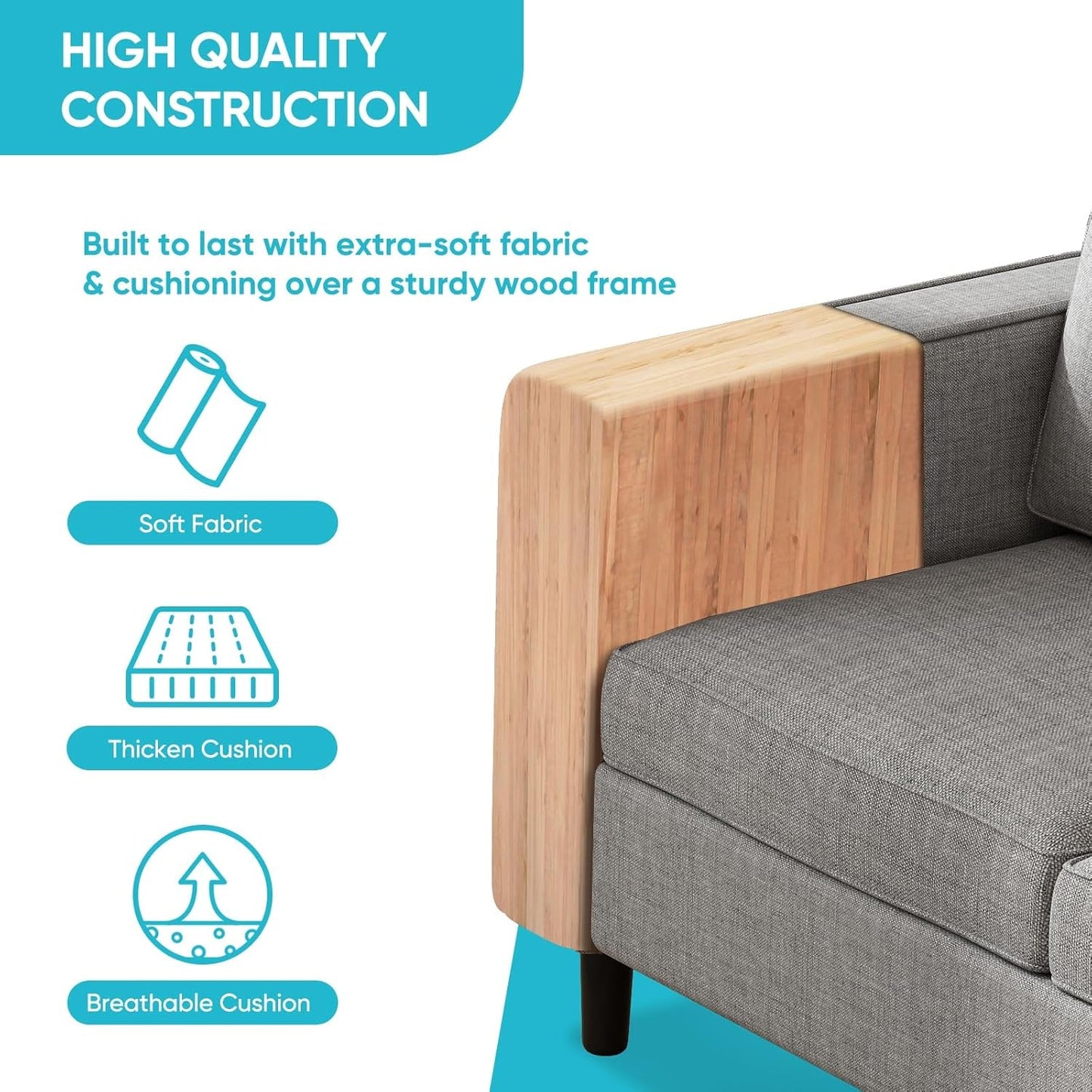 6 Seaters Sectional Upholstered Sofa, Linen Fabric Sofa Couch with Side Pockets, Free Combination Sofa Set with Movable Storage Ottoman, for Living Room-Sofa&Loveseat&Chair&Ottoman,Light Grey-3