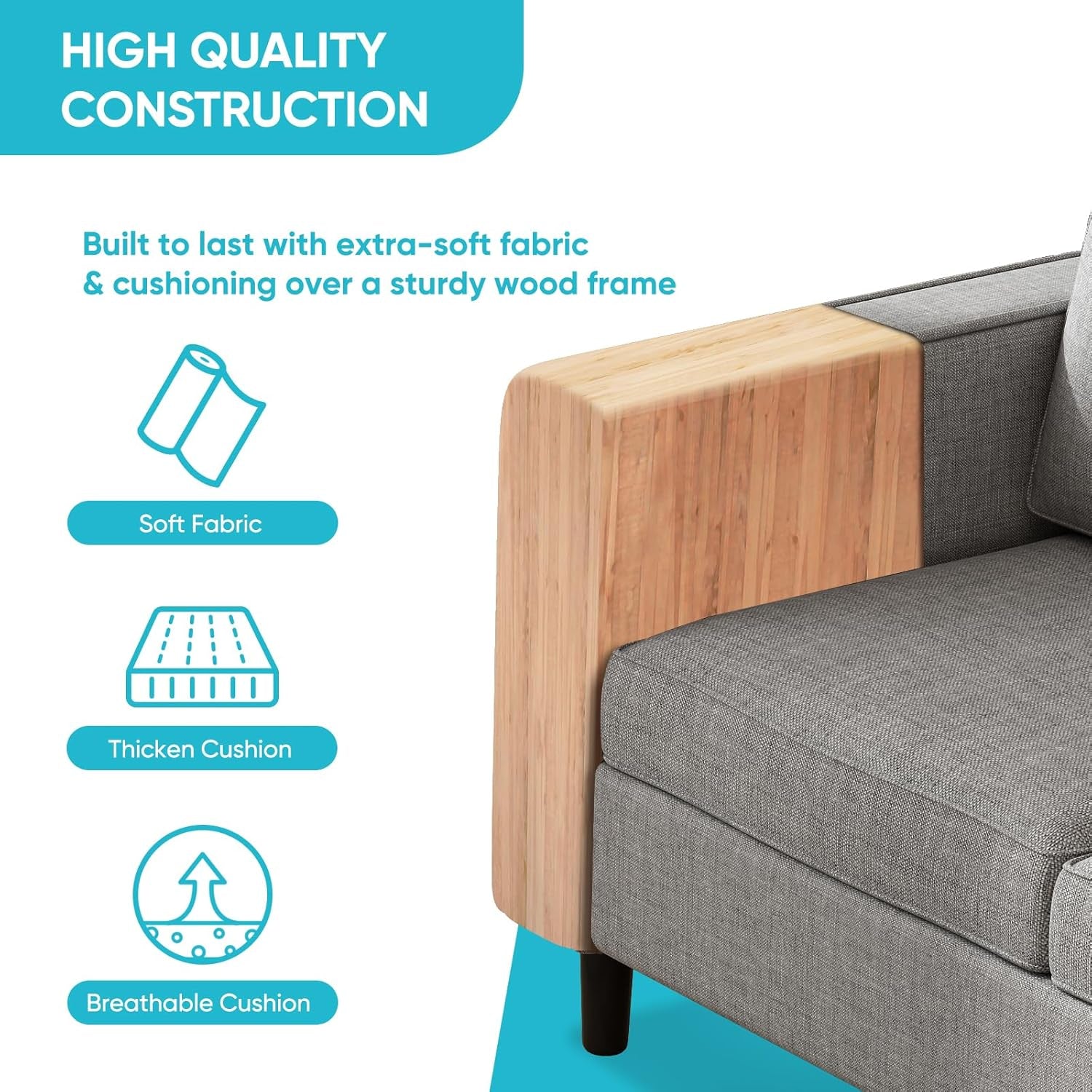 6 Seaters Sectional Upholstered Sofa, Linen Fabric Sofa Couch with Side Pockets, Free Combination Sofa Set with Movable Storage Ottoman, for Living Room-Sofa&Loveseat&Chair&Ottoman,Light Grey-3