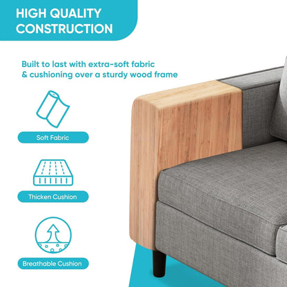 6 Seaters Sectional Upholstered Sofa, Linen Fabric Sofa Couch with Side Pockets, Free Combination Sofa Set with Movable Storage Ottoman, for Living Room-Sofa&Loveseat&Chair&Ottoman,Light Grey-3