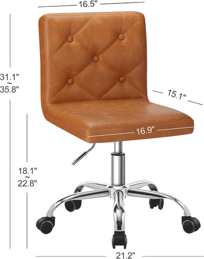 PU Leather Mid-Back Armless Desk Chair Adjustable Height 360° Rolling Swivel for Home Office Work-2